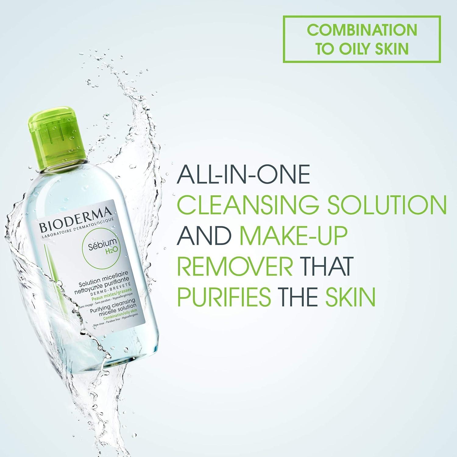 image:imageBioderma Sbium H2O Micellar Water Facial Cleanser and Makeup Remover Face Cleanser for Combination to Oily SkinWithout Pump
