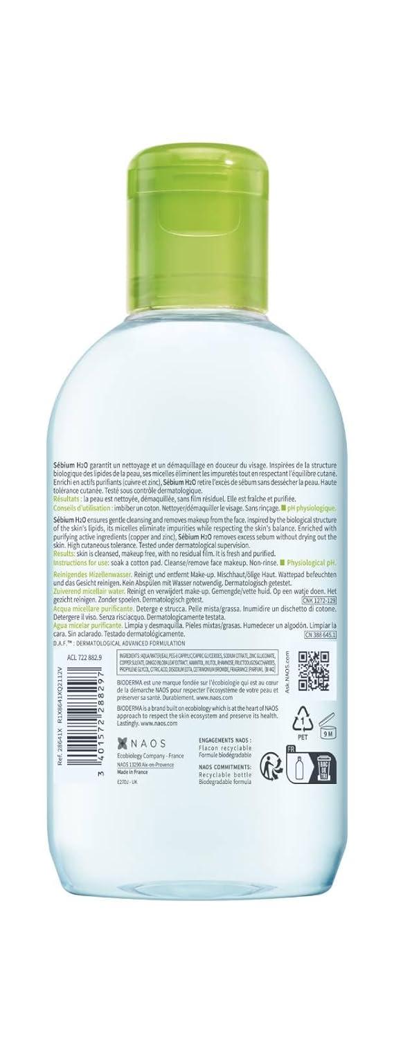 image:imageBioderma Sbium H2O Micellar Water Facial Cleanser and Makeup Remover Face Cleanser for Combination to Oily SkinWithout Pump