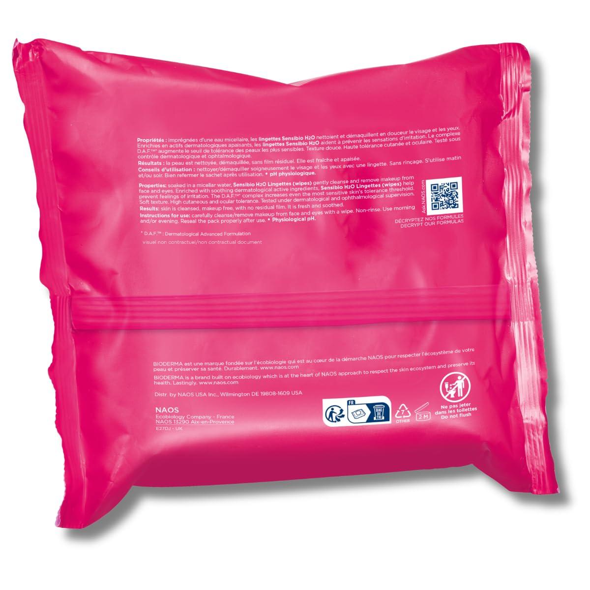 image:imageBioderma Sensibio H2O Wipes Cleansing and Makeup Removing Skin Soothing for Sensitive Skin 25 WipesUnscented