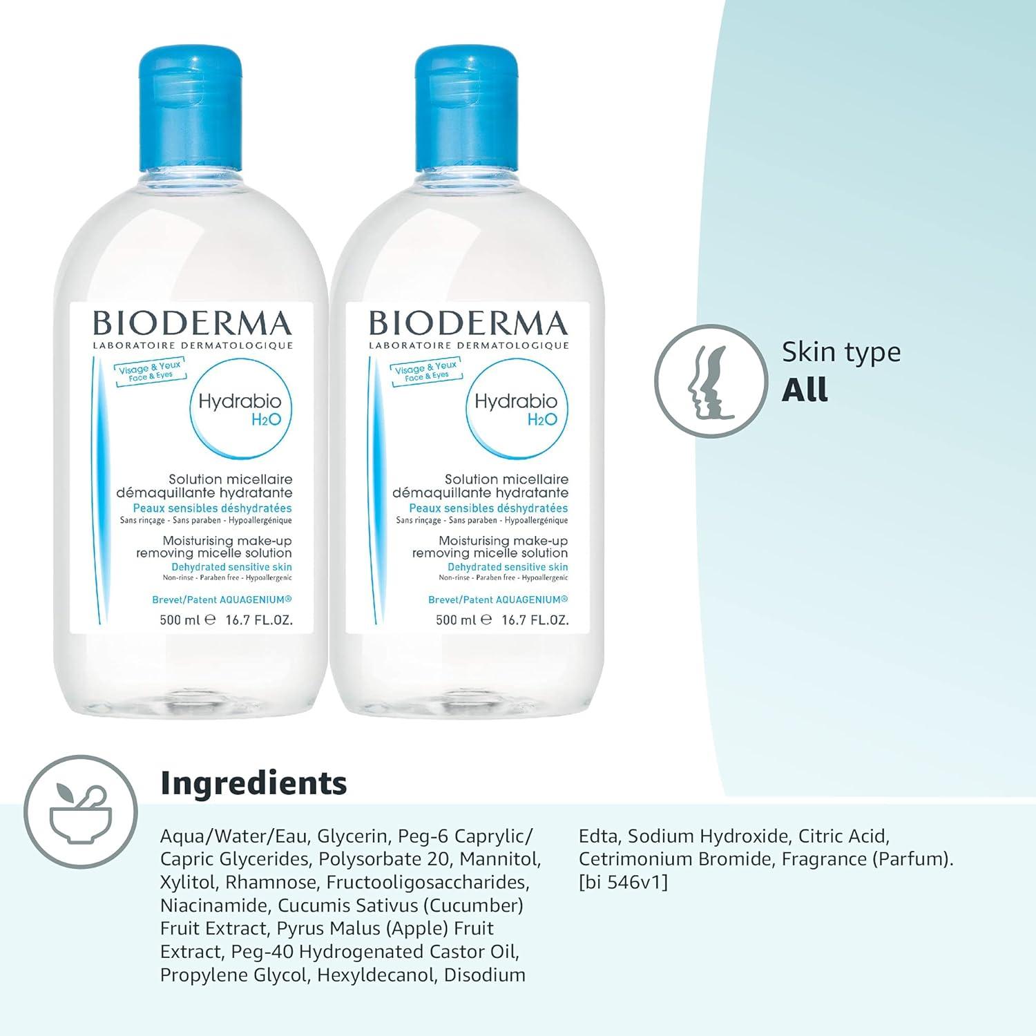 image:imageBioderma Hydrabio DUO H2O Micellar Water Cleansing and MakeUp Removing for Dehydrated Sensitive Skin 334 Fl Oz