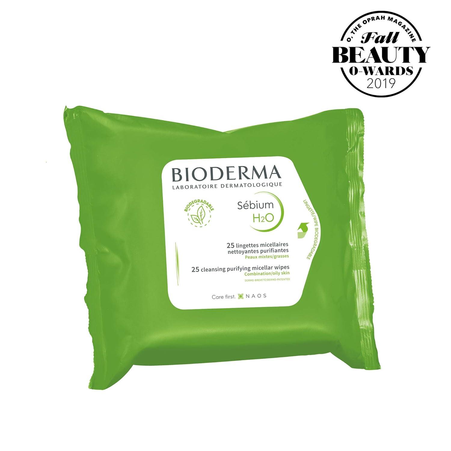 image:imageBioderma Makeup Remover Sbium H2O Cleansing and MakeUp Removing Cleansing Wipes for Combination to Oily Skin50 Count Pack of 1